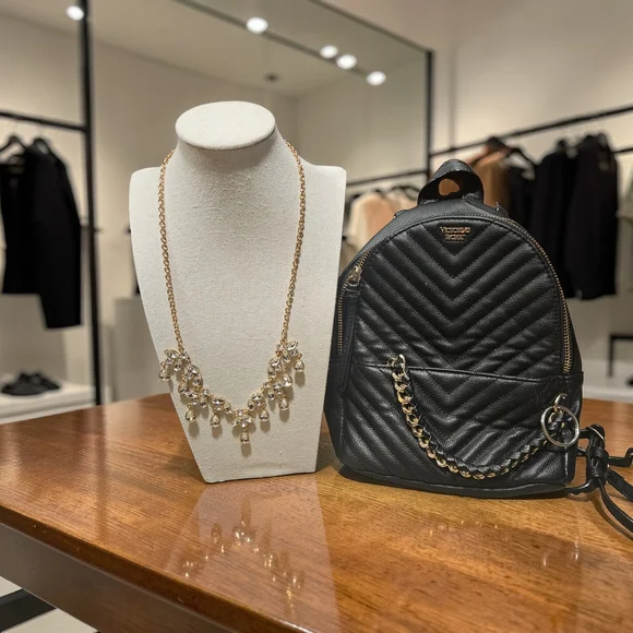 Vivtoria's Secret Black Quilted Leather Mini Backpack with Gold Chain - Picture 1 of 3